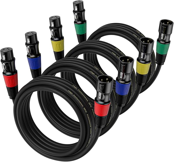 EBXYA 6ft XLR Male to Female Cable - 4-Pack with Balanced XLR Cables for Mic Mixer, Recording Studio, Speaker