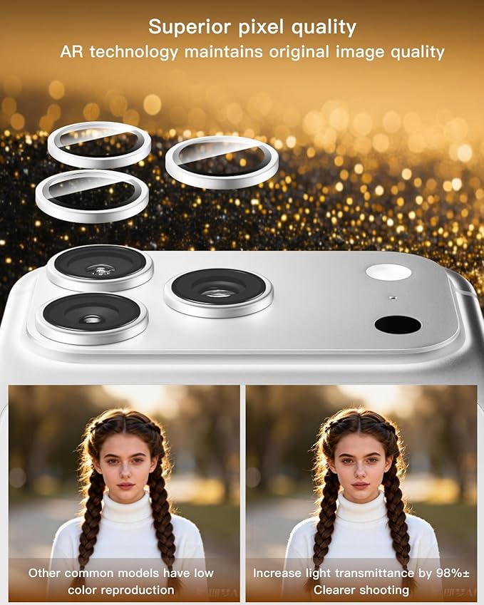 Compatible with iPhone 17 Pro Max/17 Pro Camera Lens Protector-1:1 Invisible Fit,Ultra Clarity,Military-Grade 11H+ Aerospace Glass,Anti-Scratch & Easy Installation-Silver