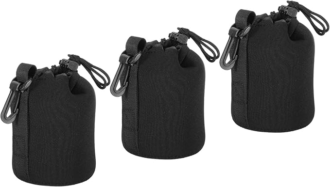 PATIKIL Camera Lens Bag, 3 Pcs 3.3" ID x 5.5" H Drawstring Lens Pouch with Thick Protective Neoprene, Lens Case for DSLR Camera Lens, Water Coffee Cups Black