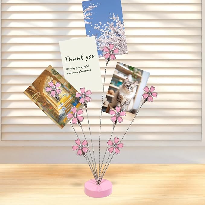 8 Branch Photo Tree Clip, Flexible Photo Frame Stand with Clips for Note Paper Wedding Photo Display Office Decoration (Pink)