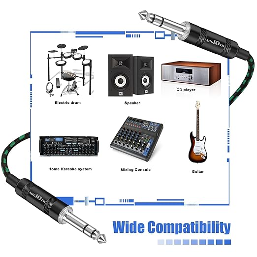 1/4 TRS Cable 15ft, Balance 6.35mm TRS Plug, Stereo Quarter inch TRS Male Cable for Power Speaker, Mixer, Amplifier