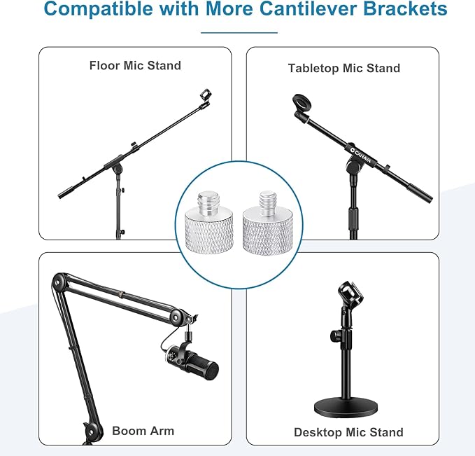 2 Pieces Mic Stand Adapter Set, 5/8" Female to 3/8" Male & 5/8" Female to 1/4" Male Screw Thread Adapter for Microphone Stand, Boom Arm, Camera Tripod, and Mic Mount (Silver)