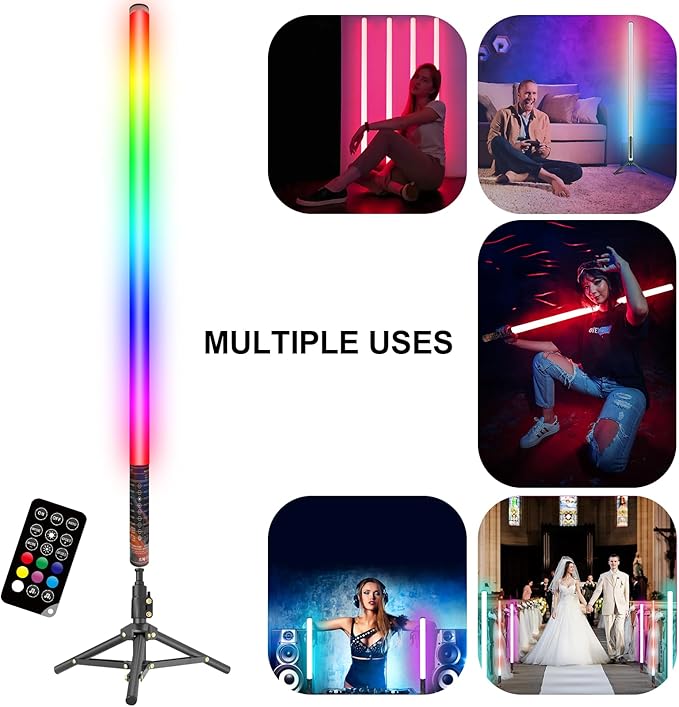 luxceo 4Pack RGB Tube Light Bar with Light Stand, Battery Powered LED Video Light Wand Stick with Remote Control for DJ Lighting, Dance Club and Photography Lighting (2.8Ft)