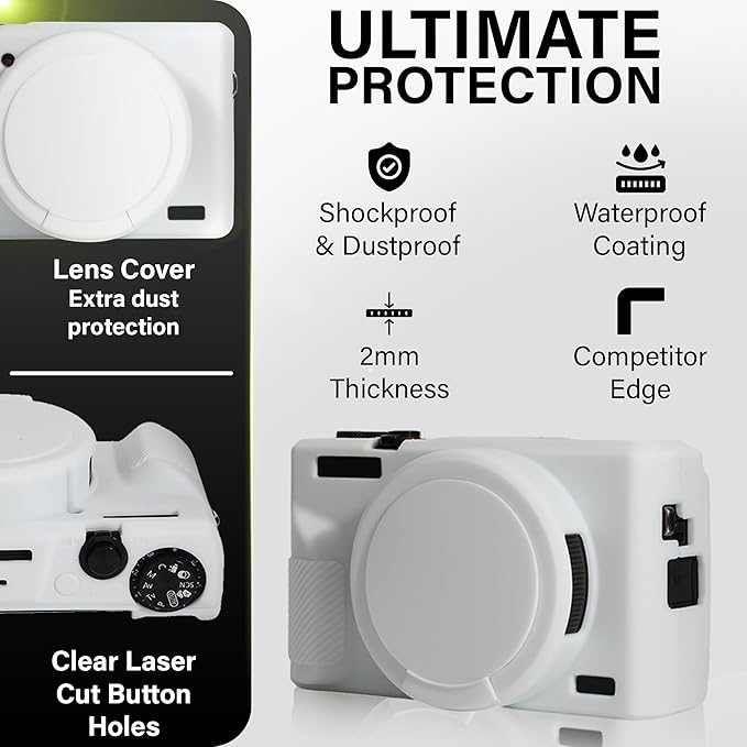 STSEETOP Camera Case for Canon PowerShot G7X Mark III - Protective Silicone DSLR Skin with Lens Cover, Detachable Cage, Shockproof, Dustproof (White)