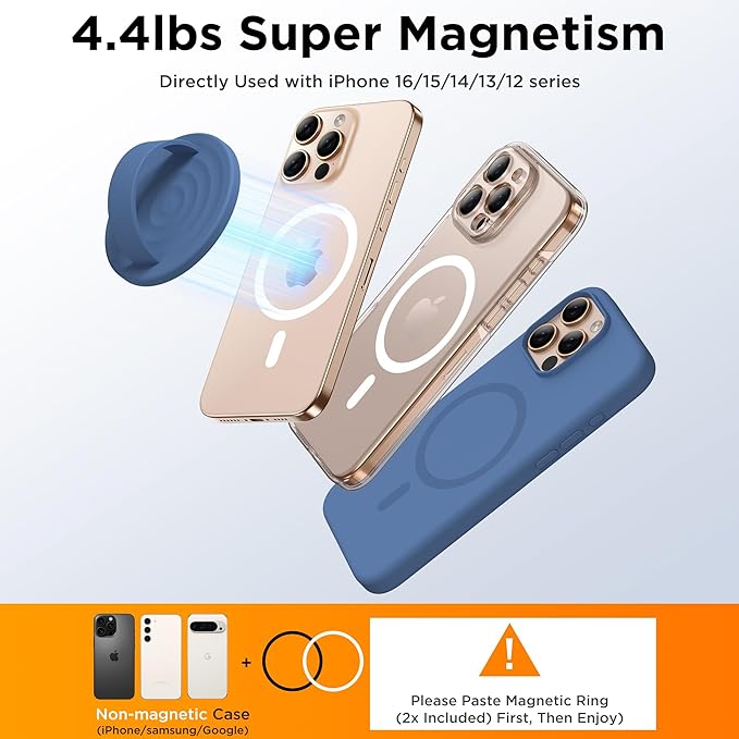 Magnetic Phone Grip Ring Holder, Liquid Silicone Magnet Cell Phone Grip Finger Loop, Compatible with Magsafe, Back of Phone for iPhone 17/16/15/14/13/12 Series, Azure Blue