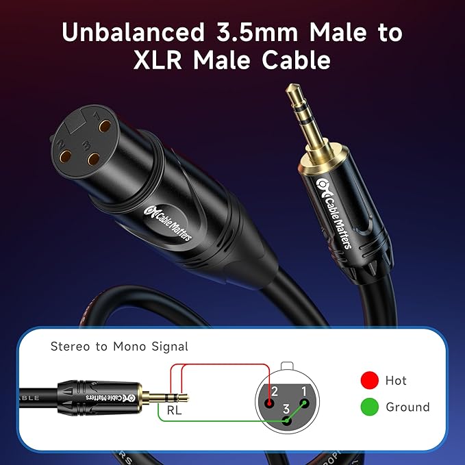 Cable Matters Unbalanced Long 3.5mm to XLR Cable - 25ft, Male to Female, 1/8 Inch to XLR Cable