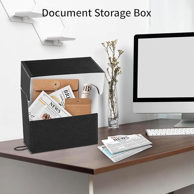 Lineco Archival Document Storage Box with Metal Edge, Acid-Free Black Boxboard, Organize and Store Files, Prints, Photos, Legal-Sized Case 15.5" x 10.5" x 5" Wide, Pack of 2