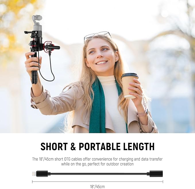NEEWER 2 Pack OTG Adapter Cable Set, USB C Female to Type C Male + USB C Female to iOS Male, Compatible with iPhone iPad Android KM17 KM15 KM18 KM23 Wireless Microphone, 18"/45cm, LM7