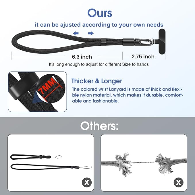 Phone Lanyard, 2 Pack Adjustable Cell Phone Lanyard Strap, Hand Wrist Strap Lanyard with Tether Tabs for Smartphones