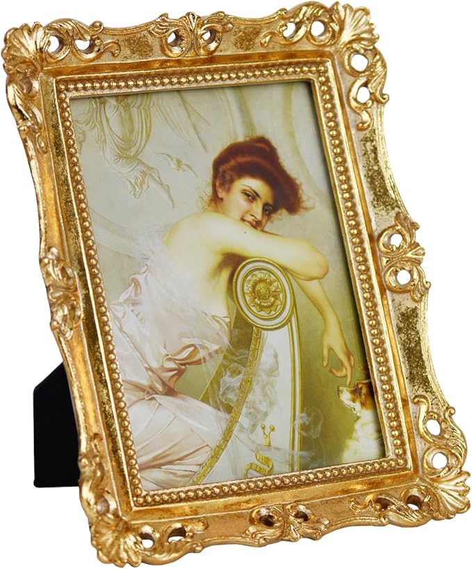Funerom Vintage Picture Frames with Glass Front, Ornate Frame, Antique Photo Frames for Tabletop or Wall Hanging (Gold, 5X7 inch)