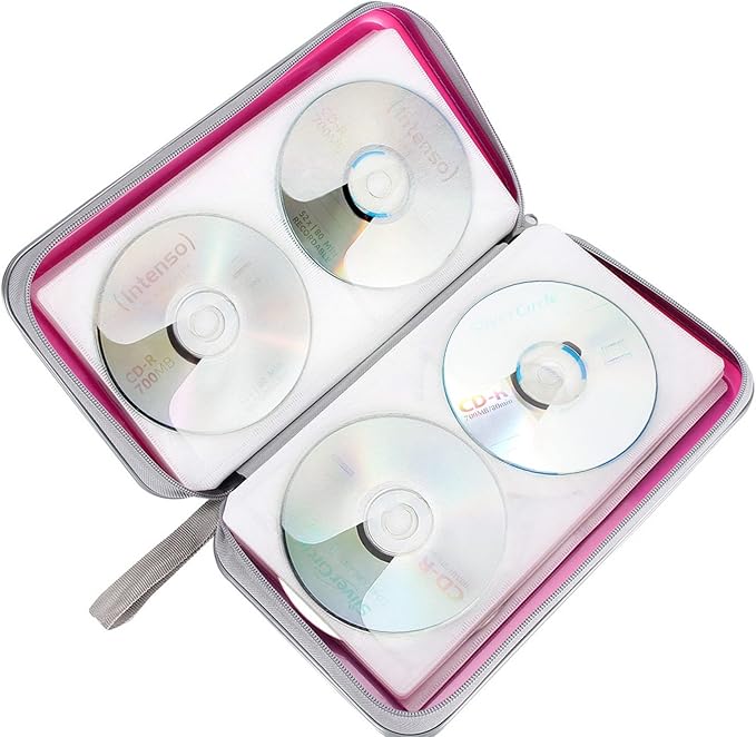 CD Case Holder, 80 Capacity CD/DVD Case Holders Wallet Hard Plastic CD DVD Disc Cases Storage Binder for Car Home Office Travel (Hot Pink)