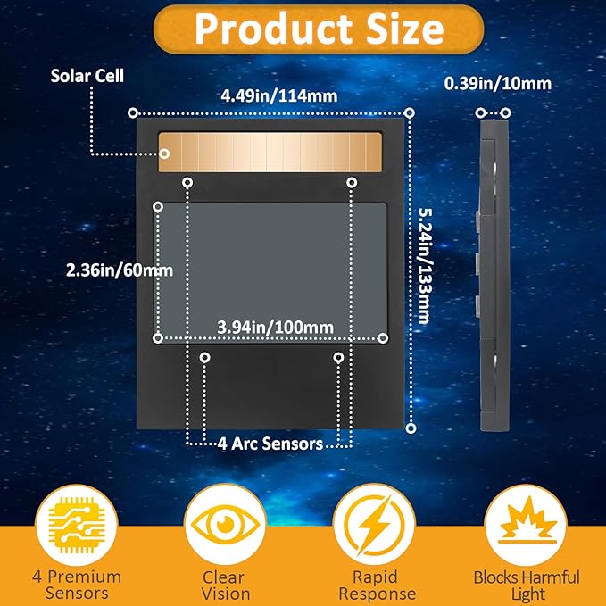 Auto Darkening Welding Lens 5.24" x 4.49"x 0.39", True Color Technology with 4 Arc Sensors, Adjustable Shade 4/5–13, Automatic Darkening Lens Replacement for Welding Helmets & Hoods