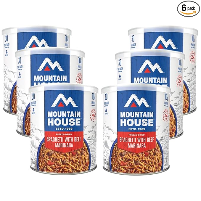 Mountain House Freeze-Dried Classic Spaghetti with Beef Marinara #10 Can – 7 Servings per Can – Emergency Survival Canned Food for Camping, Hiking & Backpacking – Fully Cooked Long-Term Storage Meal – 30-Year Taste Guarantee – Pack of 6 – Made in USA