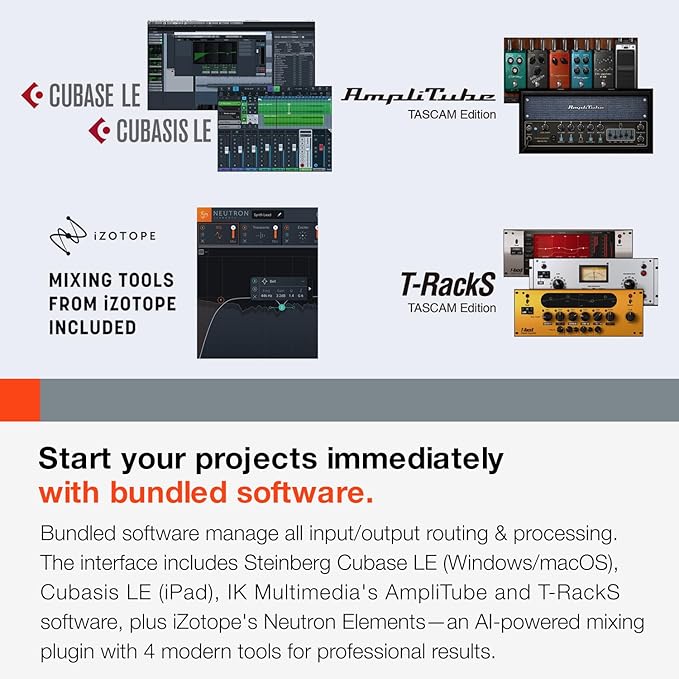 Tascam SERIES 102i 10 IN/2 OUT USB Audio Interface with MIDI, DAW Recording Software for Songwriting, Podcasting, Recording,Silver