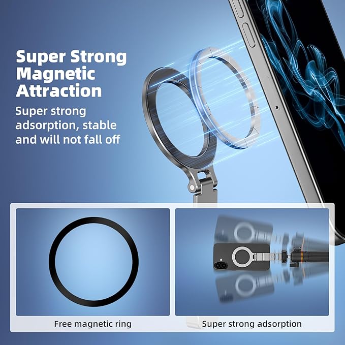 Phone Tripod Holder Mount for MagSafe, Aluminum Magnetic Mount Adapter with 1/4” Screw Hole, Cold Shoe for iPhone 17 16 15 14 13 Series for Samsung for Google Accessories