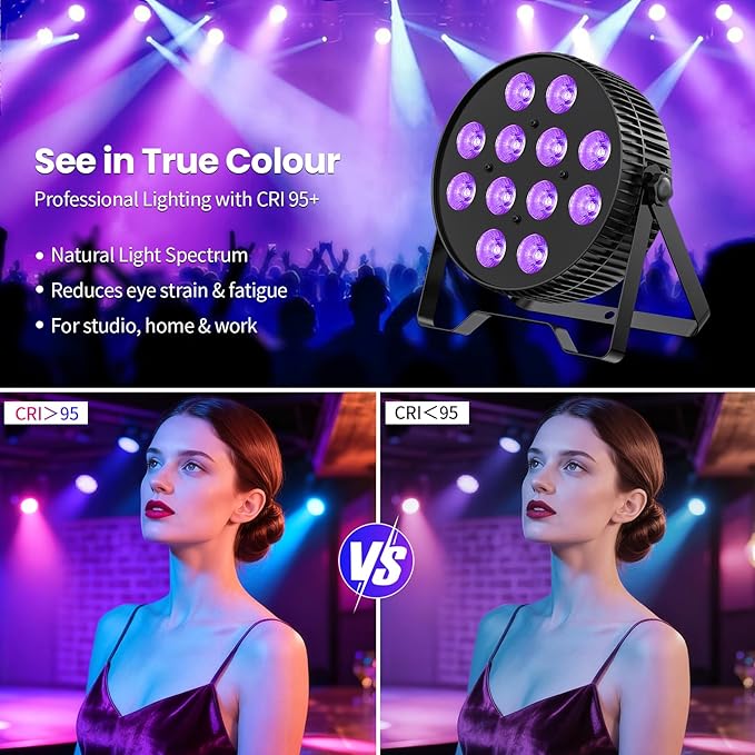 Betopper LED Stage Lights,12X18W DJ Par Light,RGB+Lime+Amber+UV 6-in-1 Wash/Strobe Effect Stage Lighting, DMX512/Sound Activated Uplighting Light for DJ,Parties,Concerts,Bars,1 Pack