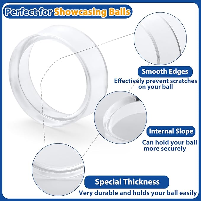60 Pcs Baseball Holder Ring Stand 1.77 Inches Round Acrylic Stands, Small Display Stand Ring Clear Sphere Holder for Small Balls, Baseball, Golf Ball, Crystal Ball, Egg Stand, Marble, Softball