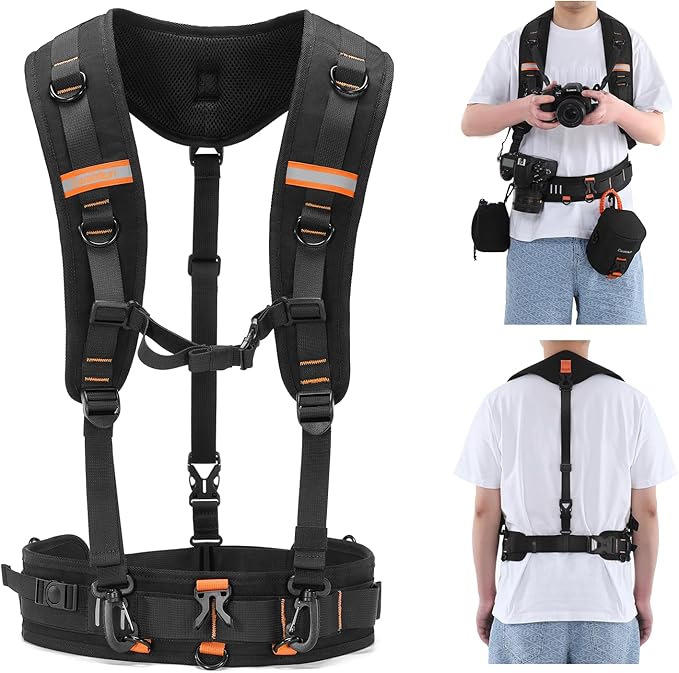 Cwatcun Adjustable Camera Strap for Photographers – Multi-Function Dual Shoulder Harness & Waist Belt for Camera DSLR/SLR Accessories Storage