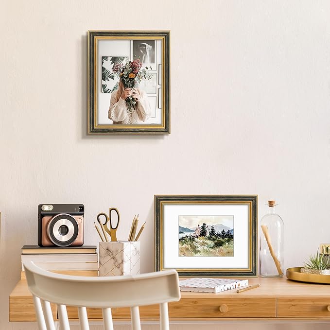 Golden State Art,9x12 Ornate Picture Frame for 6x8 Photo with Mat or 9 x 12 Prints without Mat, Real Glass Wall Display Horizontally or Vertically (Color:Black Gold)