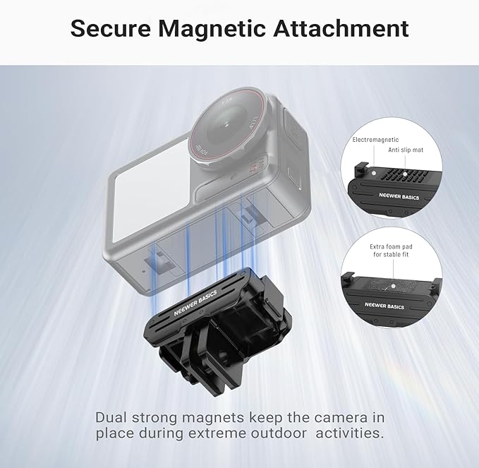 NEEWER Magnetic Quick Release Mount Adapter Compatible with DJI OSMO Action 5 Pro 4 3 360, Foldable Action Camera Stand Base Bracket Accessories, 2 Prong & 1/4" for Video Recording Filming, DP04
