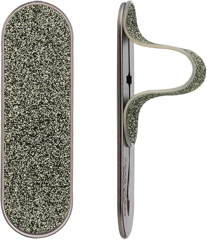 Momostick Flatstick, Cell Phone Finger Grip Strap Holder for Hand, Cell Phone Stand, New Slim Finger Loop Selfie Grip Compatible with Most Smartphones - Glitter Olive
