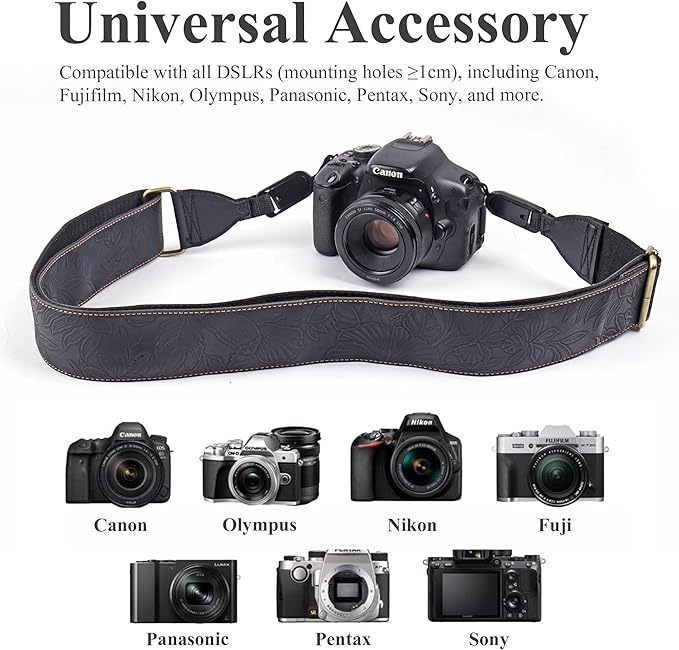 QIELIZI Lifestyle Camera Strap,Vintage Adjustable Vintage Neck & Shoulder Strap for All DSLR Cameras