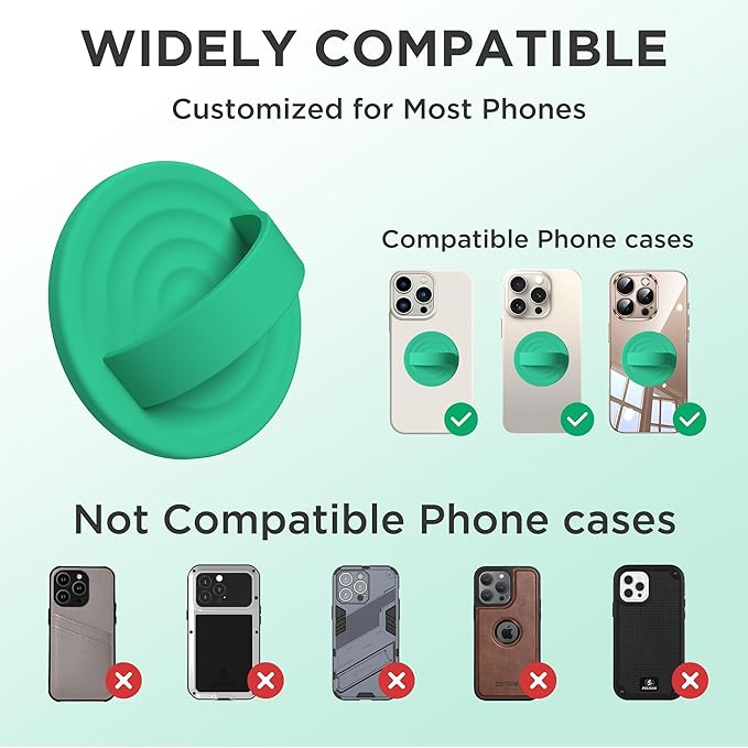 Upgraded Magnetic Phone Grip, Liquid Silicone Soft and Portable, Removable Finger Loop Ring Grip Holder for iPhone, Strong Magnetic Attraction, Compatible with MagSafe Phone Case, Emerald Green