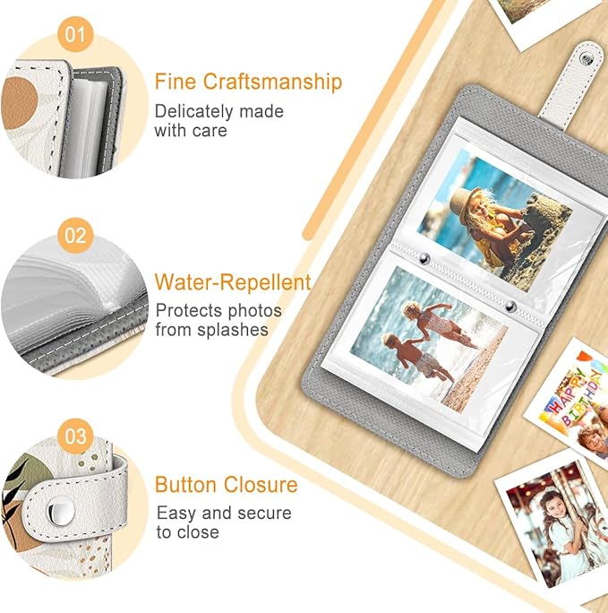 Lebrocoli Boho Bohemia Small Photos Album for 2x3 Inch Films, 56 Pockets Mini Cute Albums Book for Polaroid Fujifilm Instax Mini Instant Camera Printer, Kpop Photocard Pictures Binders Holders Storage