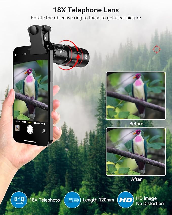 18X Telephoto Lens, Evil eye Hight Power Telephoto Phone Lens with Tripod, Mobile Cell Lens Attachment for Android & iPhone, Samsung and Most Smartphone