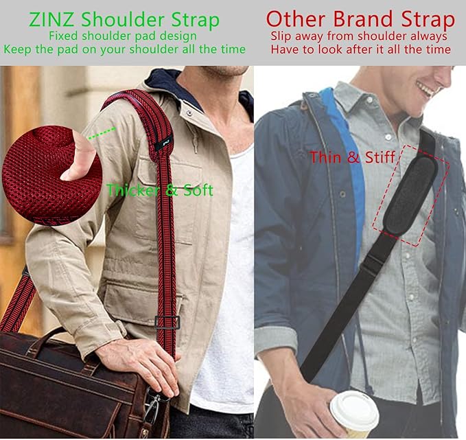 ZINZ 79 inch Shoulder Strap, Extra-thick Fixed Cushion Pad and Dual Clasps Universal Replacement Strap with Metal Swivel Hooks (200cm) (Black&Red Jacquard)