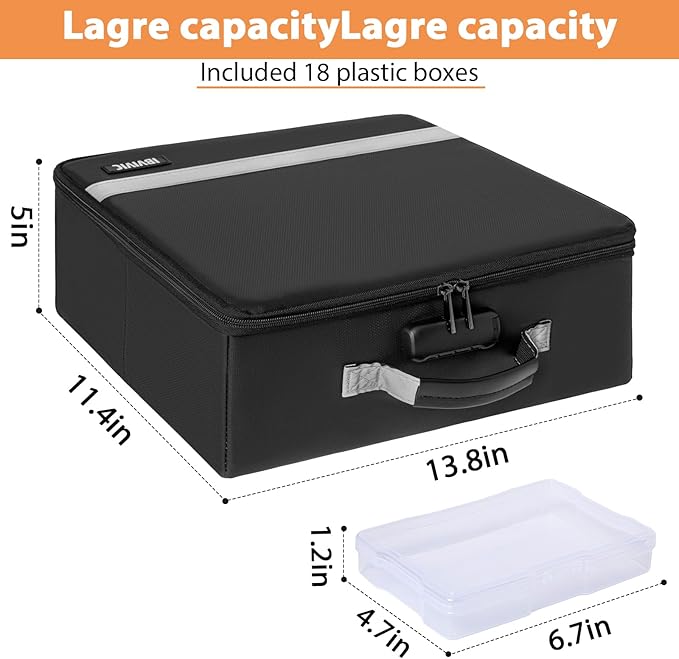 IBVIVIC Fire-resistant Photo Storage Box, Photo Organizer with 18 Inner 4" x 6" Photo Case (Clear), Photo Organizer and Storage with Lock