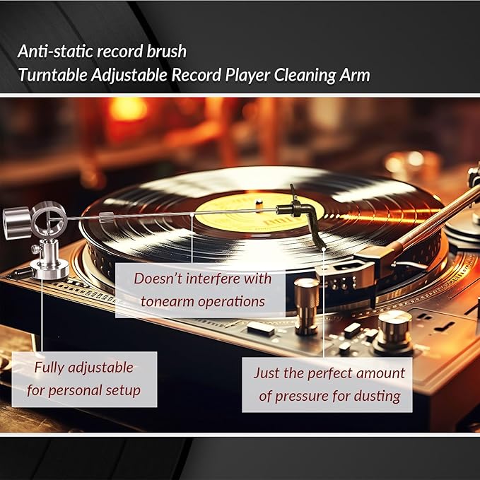 2 Set Vinyl Record Cleaning Arm Anti-static Brush for Records Cleaner Antistatic LP Cleaning Brush with Carbon Fiber Center Bristles for Turntables LP Accessories