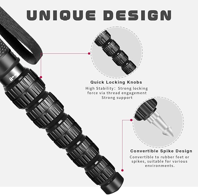 TONYBOO 68.5” Monopod for Camera, Φ36mm 6-Section Aluminum Camera Monopod Stand, with Wrist Strap, Rubber Grip, Twist Locks, Compatible with Photography DSLR Camera Mirrorless, Max Load 40 lbs - TA-7L