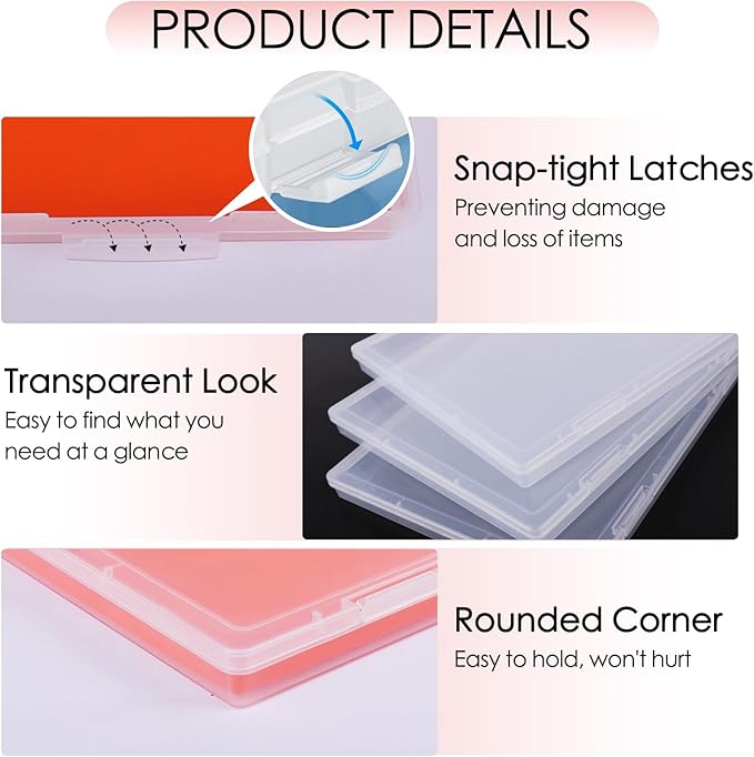 FAAYUCK 6 Pack Photo Storage Box, Fits 8" x 10" Photo, Large Plastic Scrapbook Paper Storage with Snap-Tight Latch, Photo Organizer for Protecting Photos, Crafts, Scrapbooks, Office Supplies, Files