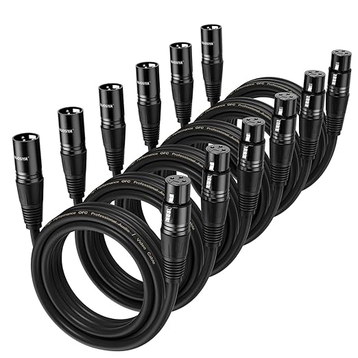 XLR Cable 6 Ft 6 Packs,Microphone Cables,Premium Balanced Microphone Mic Speaker Cable with 3-Pin XLR Male to Female DMX Cable,Black