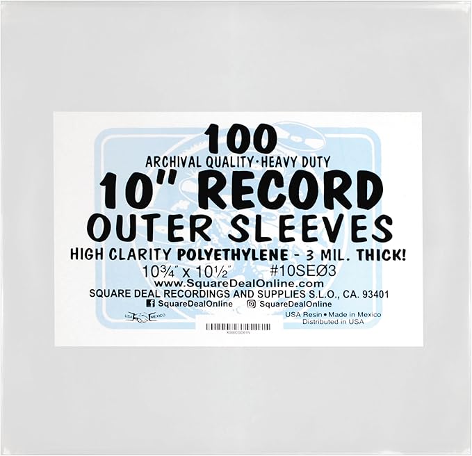 (100-Pack) 10 Inch 78rpm Clear Vinyl Record Outer Sleeves – Heavy-Duty 3 Mil High-Clarity Polyethylene – Flush Cut, Archival-Quality Protection for Album Covers – Shields from Dust, Scratches & Wear