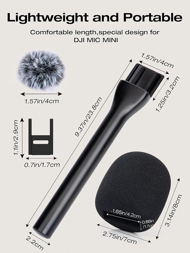 SUNMON Handheld Wireless Mic Stand for DJI Mic Mini with Pop Filter, Holder for Microphone, Interview Handheld Mount Adapter for DJI Mini (Handheld with 3 Pop Filter)