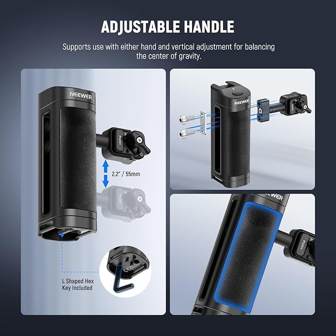 NEEWER Quick Release Side Handle with Bluetooth Remote Shutter Release, Cold Shoe, USB C Charging, Contoured Grip for Phone Cage Compatible with iPhone 16 Pro Max 15 Pro Max S24 Ultra, PA005E PRO