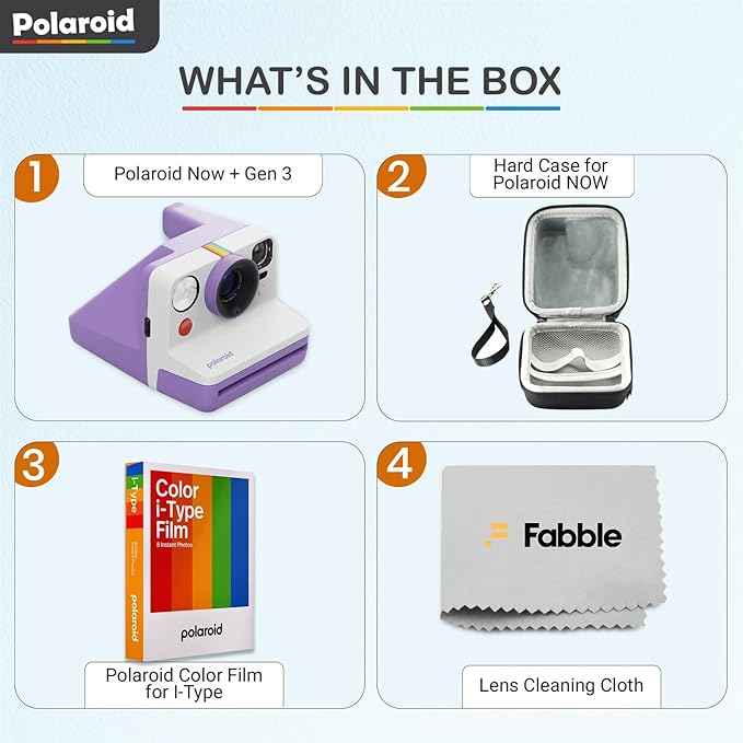 Polaroid Now Generation 3 I-Type Instant Camera (Purple) Bundle with Color I-Type Film (8 Exposures), Hard Protective Case, and Wrist Strap