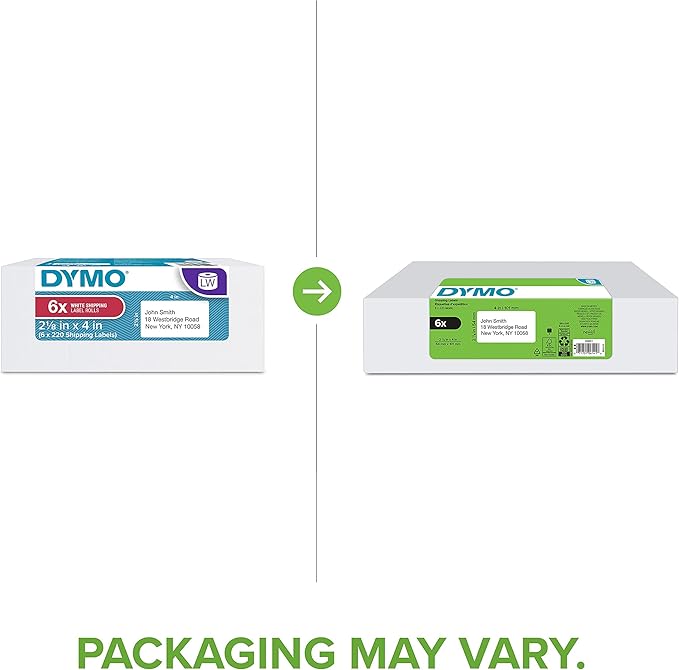 DYMO Authentic LW Standard Shipping Labels for LabelWriter Label Printers, White, 2-1/8" x 4", 6 rolls of 220 (1320 Total)