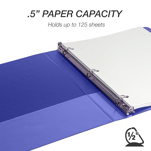 Samsill Durable 0.5 Inch Binder, Made in The USA, D Ring Binder, Customizable Clear View Cover, Blue, 24 Pack, Each Holds 125 Pages