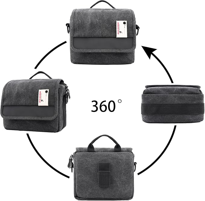 Besnfoto Camera Bag Purse Small Messenger Shoulder Bag for Mirrorless DSLR Camera Waterproof Canvas Compact Photography Case, Black Gray