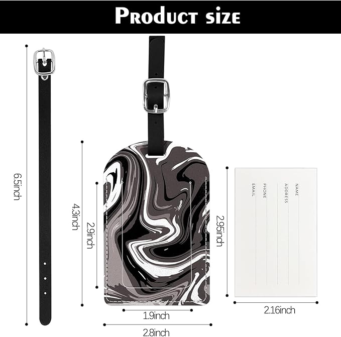 2 Pack Luggage Tag Suitcase Tags PU Leather Identifiers Privacy Cover Luggage Tags Aesthetic Cute Travel Bag Labels for Women Girls Men-Black Fluid