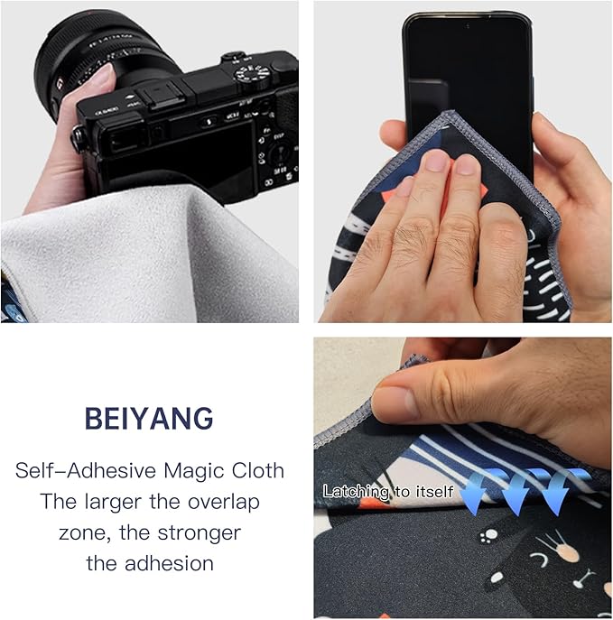 BEIYANG Camera Protective Wrap, Lens Protector Wrapper, 22 x 22 Inch Magic Self-Adhesive Cloth for Camera/Lens/Phone/DSLR/Laptop/Accessories, Anti Scratch Equipment Wrap Storage Pouch
