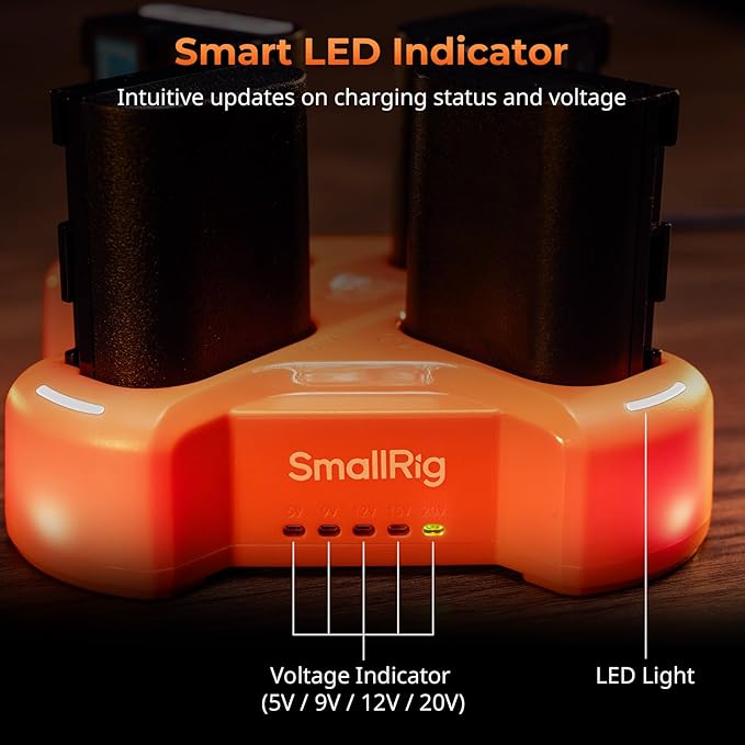 SmallRig 4-Slot Charger for Canon LP-E6NH Battery, PD 60W Fast Charge, LED Indicator, for K&F Concept LP-E6NH Battery, Compact for Canon R6 Mark II/III, 5D Mark II/III/IV, 6/7D, 6/7DMark II, R, R5/6/7