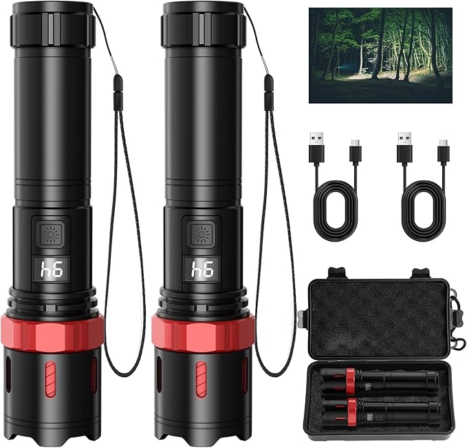 LED Rechargeable Flashlight, Professional 990,000 High Lumens Tactical Flashlight for Emergency, Power Outages, Camping, Waterproof Handheld Torch for Night Dog Walking Hiking