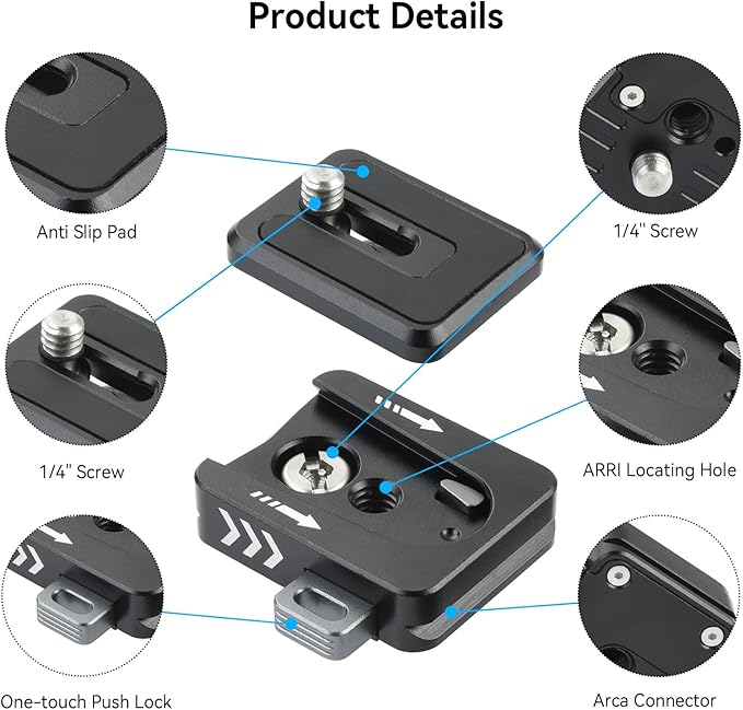 UTEBIT Metal Quick Release Plate with 1/4''-20 Camera Screw, Tripod Mount Plate with Tripod Monopod Slider Stabilizer Ball Head Compatible with Arca Swiss Peak Design Capture V3 Camera Clip