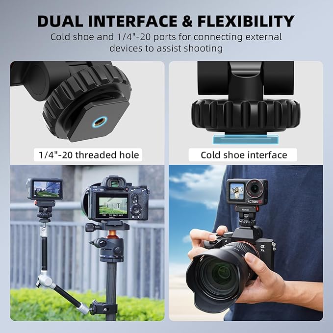 Action 5 Pro/4/3 Cold Shoe Adapter Mount, Magnetic Quick Release Holder for DJI Osmo 360, 180° Adjustable Cold Shoe Camera Adapter with 1/4" Screw Hole for DSLR Photography Accessories