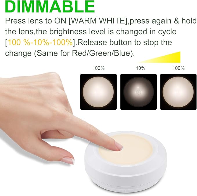 HONWELL Tap Light Wireless Touch Cabinet Light Multi Colored Push Counter Lights Dimmable Battery Powered RGB Puck Lights Stick on Voice Level Lights for Classroom Closet Shelf(5Pack)