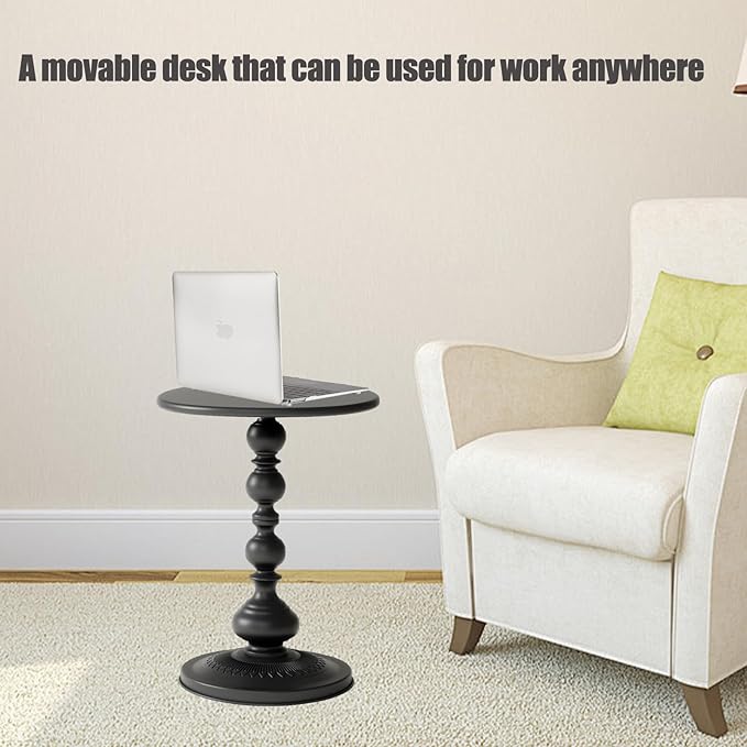 Pedestal Metal Round Side Table, Sofa Table, Small TV Tray Table for The Sofa in The Living Room and Bedroom, Bed, Chair, Mini Coffee Table, Headboard Table, 20.47 (H) *13.77 (W)